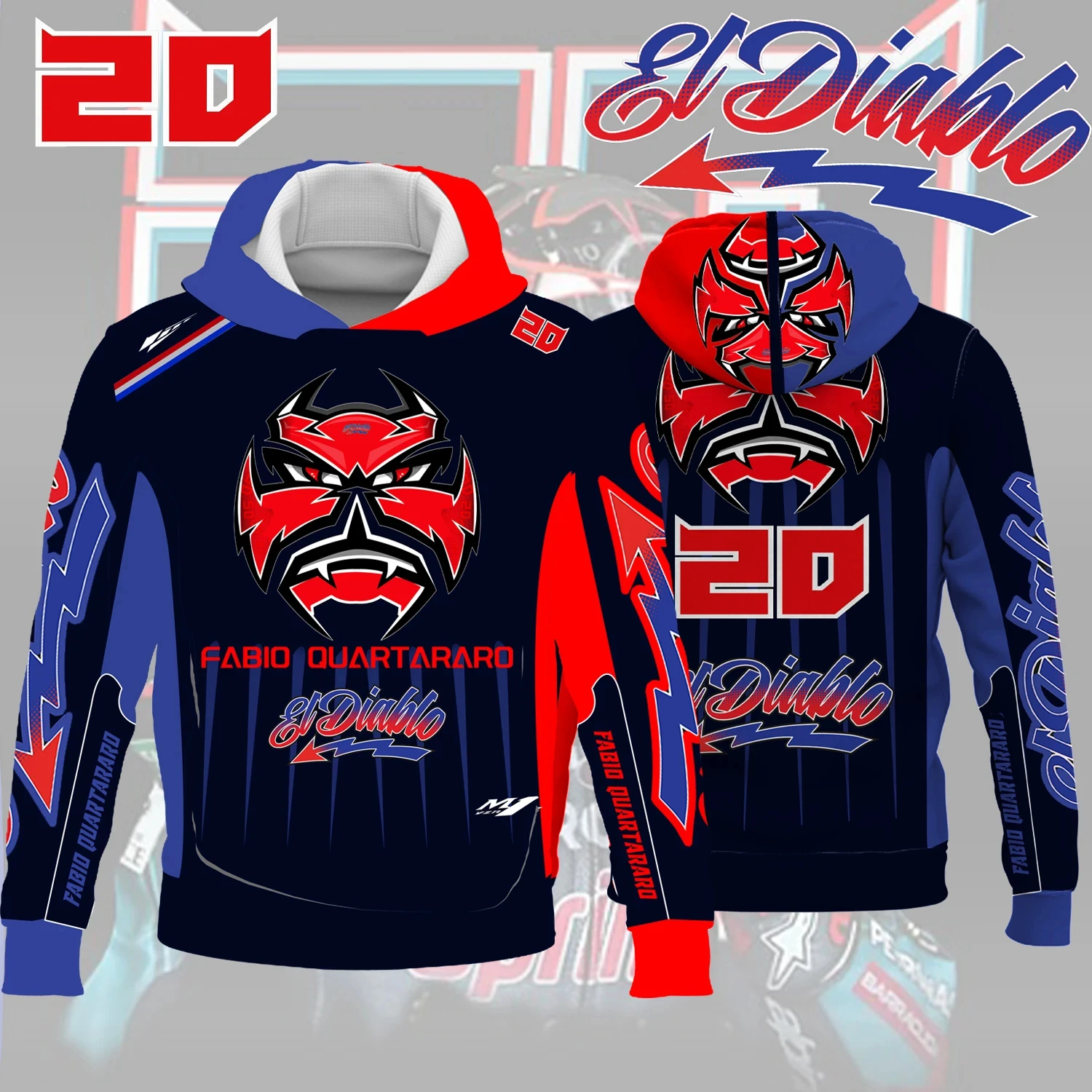 New 2024 Motorcycle Race No. 20 Driver Fabio Quartararo Creative Hoodie for Extreme Sports Track Enthusiasts Fans Hoodie