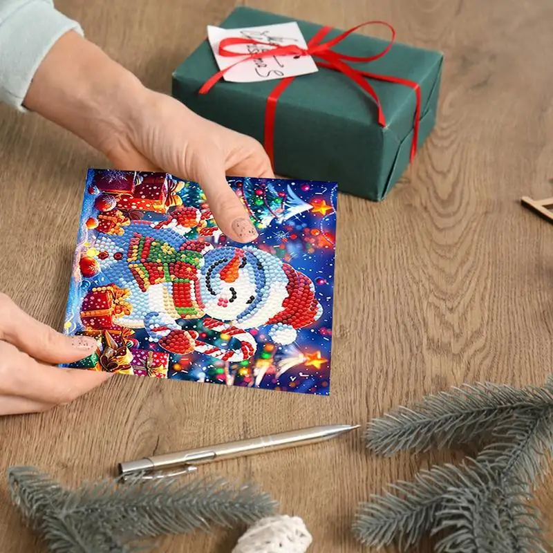 Christmas Greeting Card 12pcs Handmade Christmas Greeting Cards Holiday Postcard Round Drill Crystal Art Blank Christmas Cards