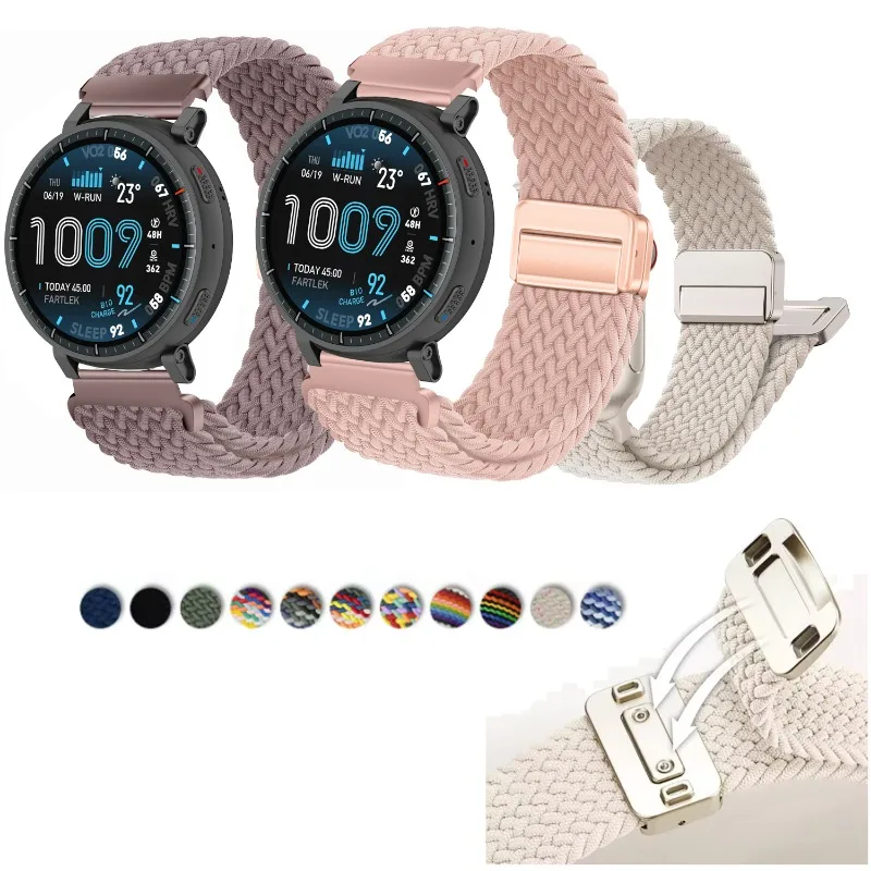 For Huami Amazfit GTR Mini GTR3 GTR4 Pro 42mm 47mm Bip5 GTR2 GTR2E 2 3 4 Fashion Nylon Braided Magnetic Buckle Strap