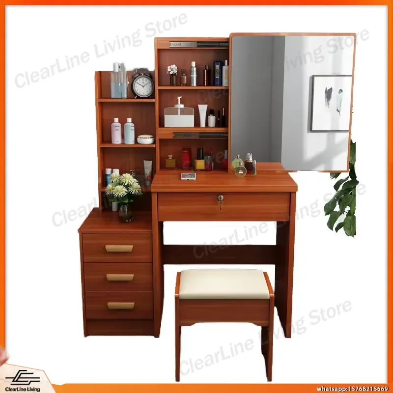 Modern 5-Drawer Vanity Table Set with Mirror Storage Dresser for Bedroom Living Room Small Space Makeup Desk Organizer Home