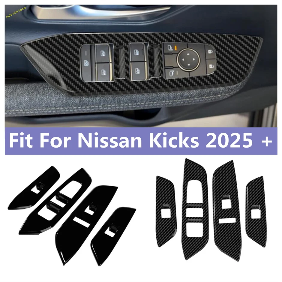 

Внутренний дверной подлокотник, кнопка подъема окна, накладка, подходит для Nissan Kicks 2025 2026, черный/углеродное волокно, автомобильные аксессуары из АБС-пластика