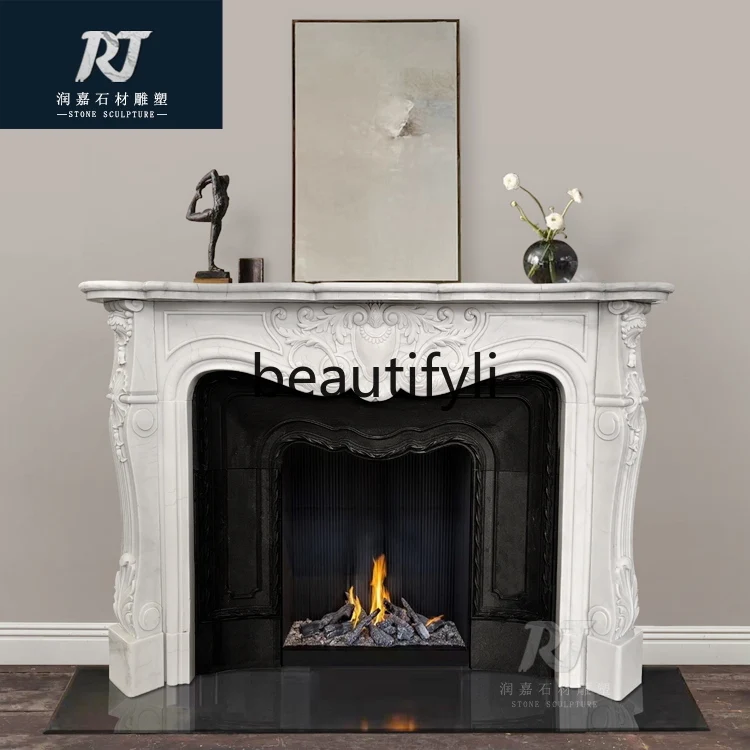 

Marble fireplace French fireplace retro living room background wall decoration marble customization