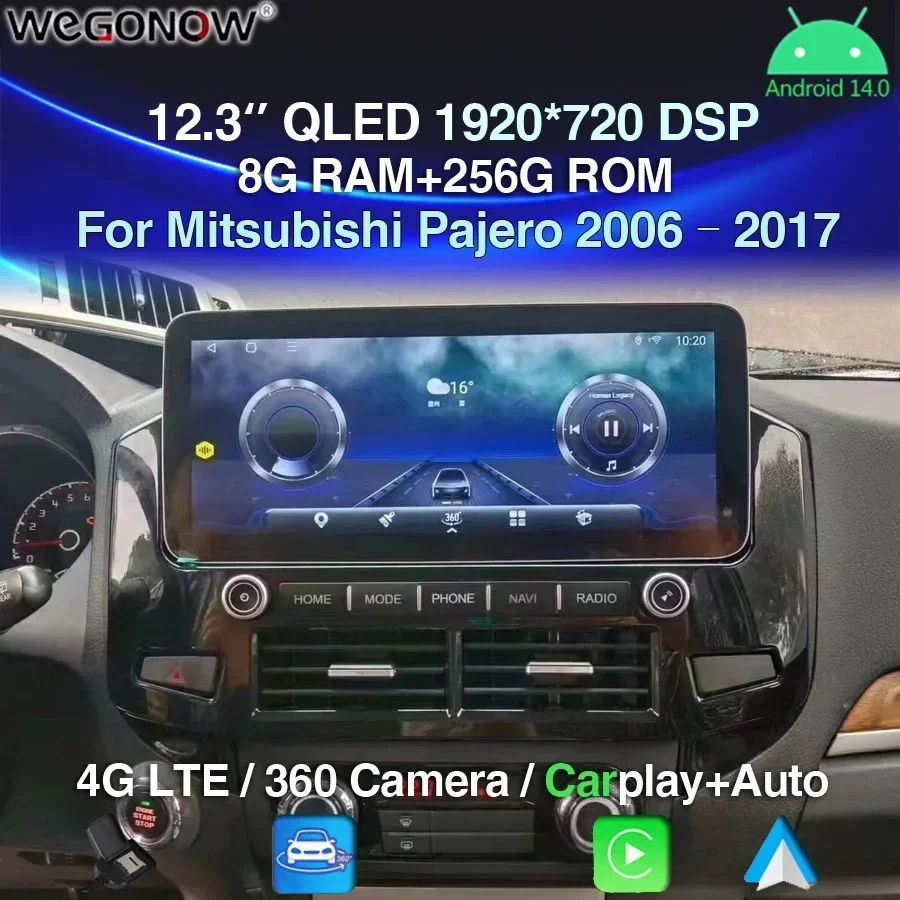 

Автомобильный мультимедийный плеер Carplay, 12,3 дюйма, QLED, Android 14,0, 2Din, 8 ГБ + 256 ГБ, GPS, карта DSP, 4G, LTE, Wi-Fi, для Mitsubishi Pajero 2006 - 2017