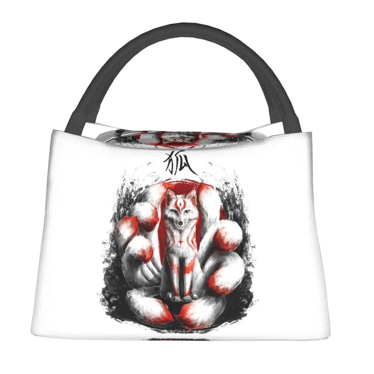 Kitsune Japanese Nine Tailed Fox Lunch Bags Insulated Bento Box Lunch Tote Picnic Bags Cooler Thermal Bag for Woman Girl School