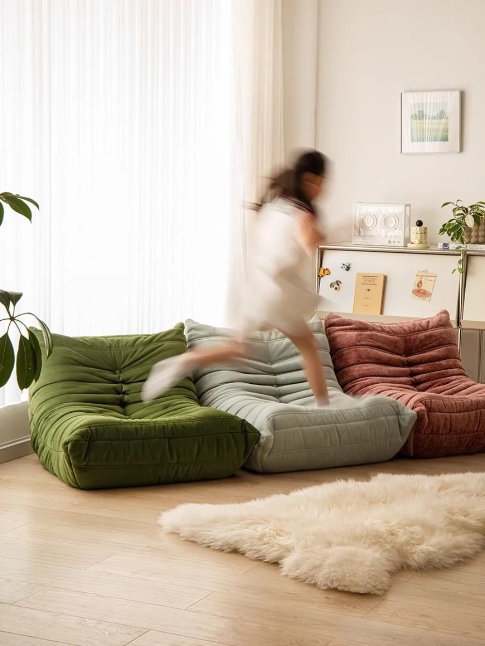 Sofá de oruga de estilo nórdico para niños, sofá de bebé de tamaño pequeño, sala de estar y sof de tela individual