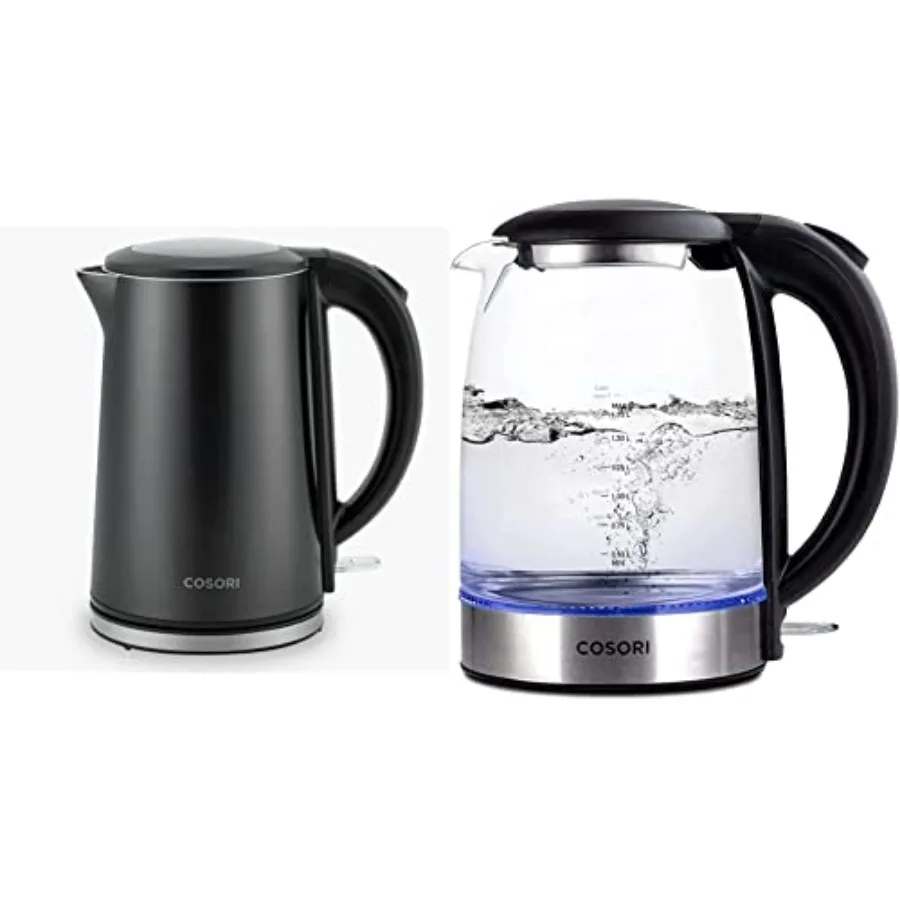 

Electric Kettle Stainless Steel With Double Wall 1.5L Wide-Open Lid Electric Tea Kettle Black and Electric Kettle 1.7L 1500W Wi
