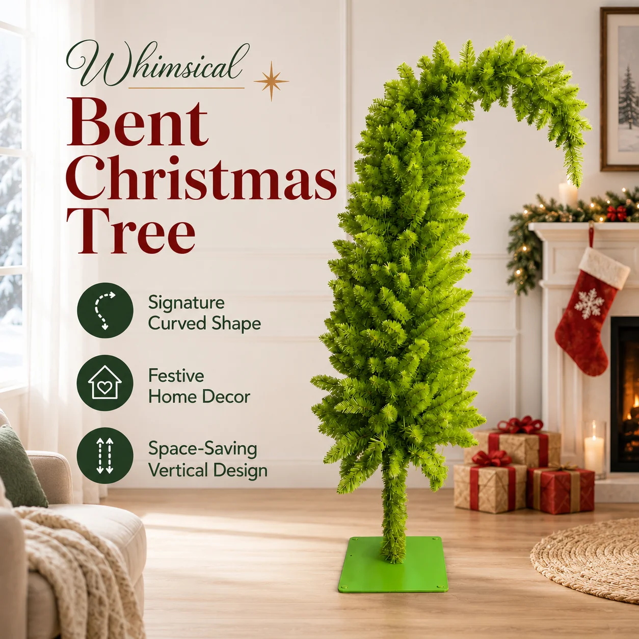 Gebogener Weihnachtsbaum aus PVC-Material mit Metallstütze 90cm & 150cm Neue Kreative Hochwertige Weihnachtsbaum-Heimdekoration 2026