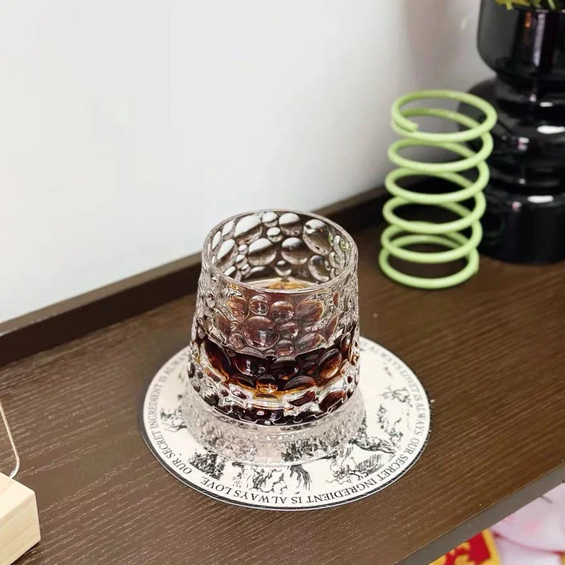 Whiskey Glass Rotating Beer Cup Vintage Style Single Layered Glass Cup for Home Use with Base Non-Handmade Rotating Cup