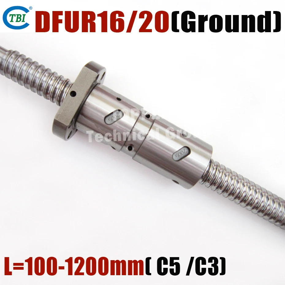 TBI DFU1605 C5/C3 ground 400mm/450mm/500mm/600mm customized grinding ballscrew 5mm lead with OFU1605 ballnut + end machined