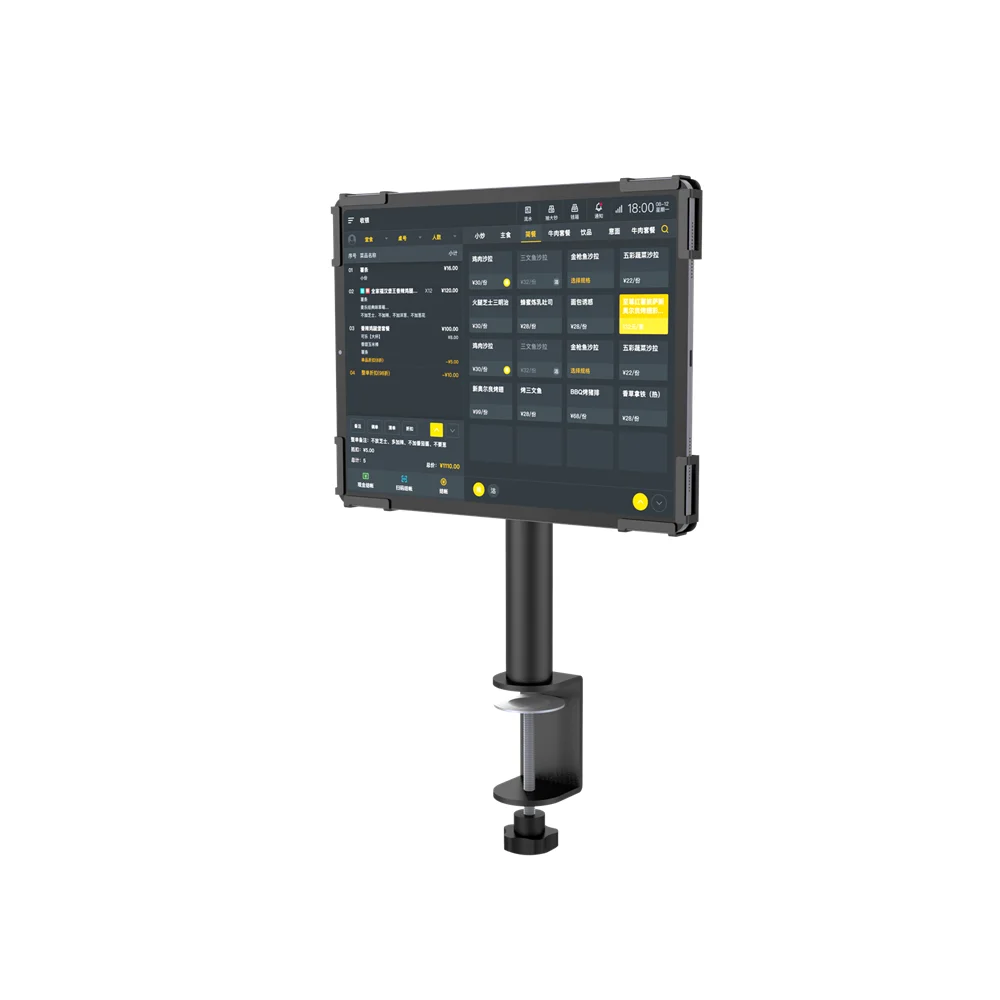 Anti-Theft Clamp-On Metal Tablet Stand 360 Rotation For Restaurant Checkout Desktop Use Supports 7-12.9 Inch Tablets