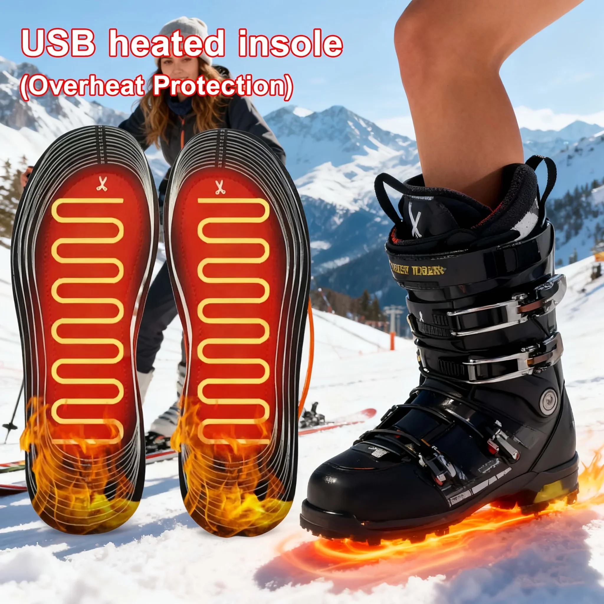 Full-Foot Coverage Electric Heating Insoles | USB-Powered, Overheat Protection, Adjustable, Washable, Cut-to-Size, Unisex