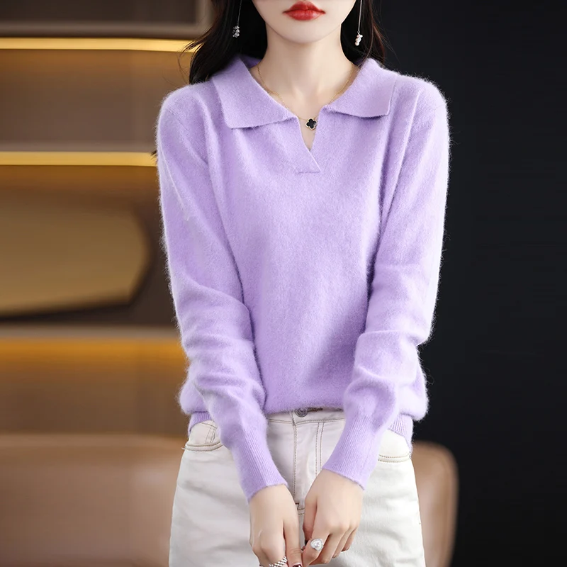 Spring and Autumn New Mink Cashmere Sweater Women\'s 100% Pure Mink Knitted Sweater Loose Thin Pullover Long sleeve Trend Tops