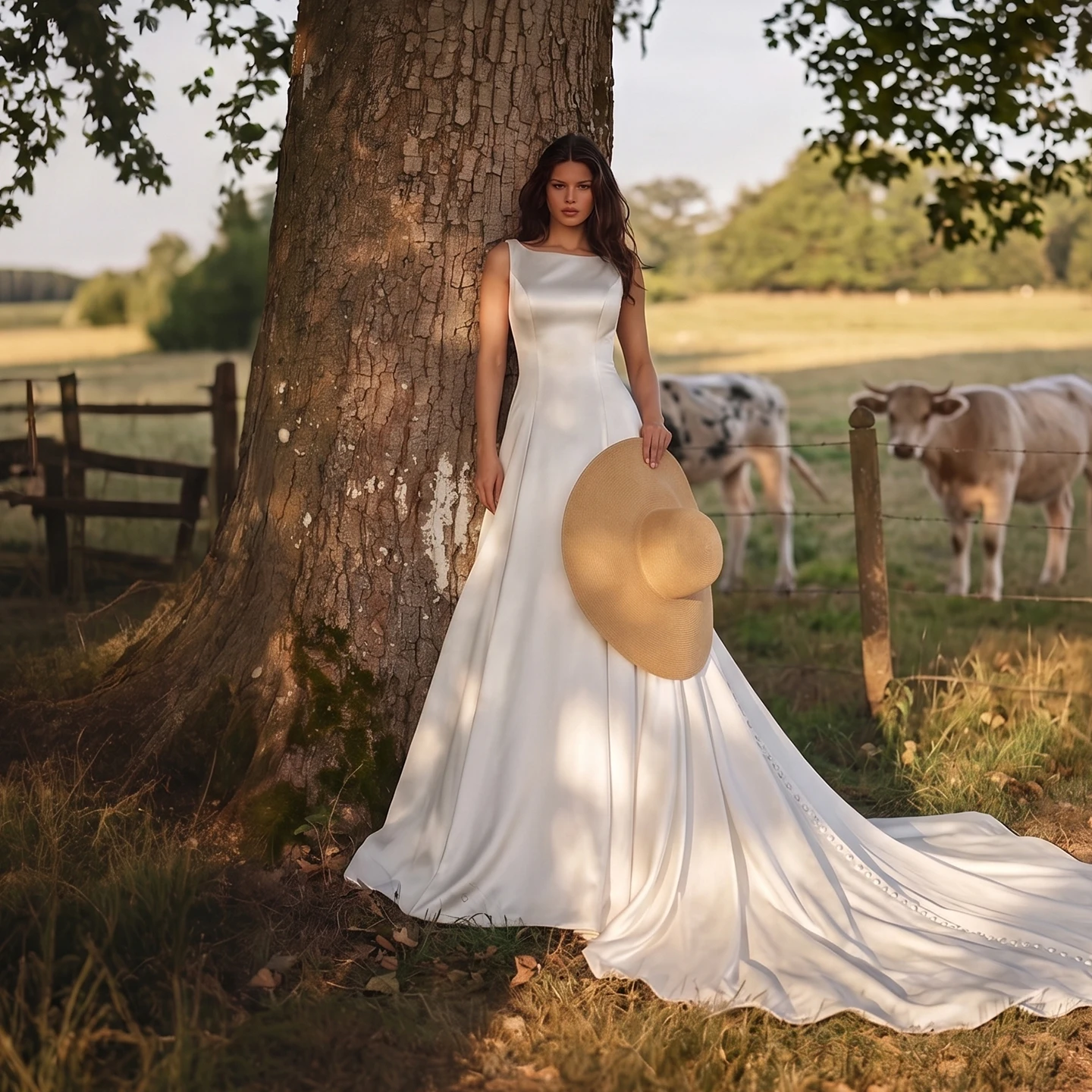 Sheer 2026 Women' S Elegant Wedding Dress Simple Boat Neck Bridal Gown with Button Cowl Back Satin A-Line Wedding Gowns