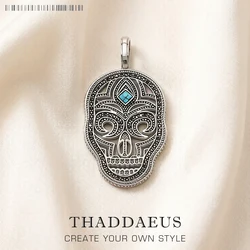 Pendant Skull Mask Blue Stones New Fine Jewelry Bijoux Accessories 925 Sterling Silver Rebel Street Vintage Gift For Woman Men