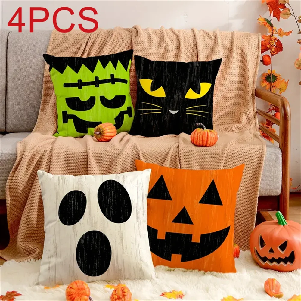 4PCS Halloween Decoration For Home Cartoon Pumpkin Bat Ghost Pillowcase Horror Halloween Party Supplies Haloween Ornament