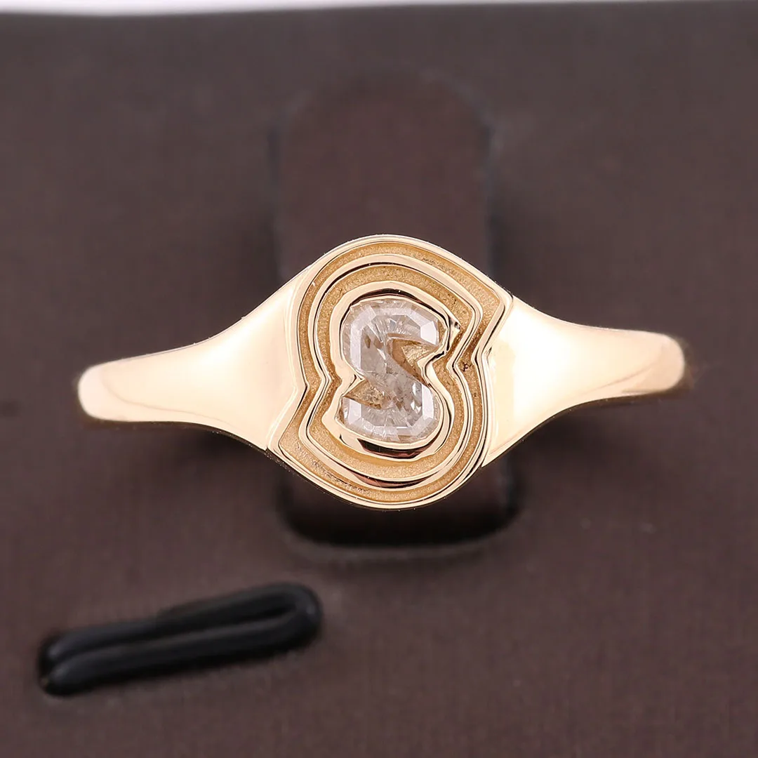 Bague chevalière en or jaune 18 carats avec lettre S, diamant Moissanite GRA en forme de lettre personnalisée pour femmes, bague personnalisée