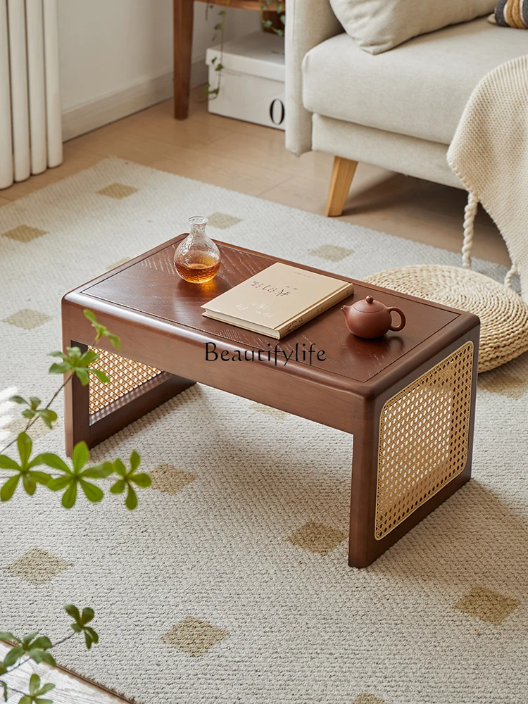 Japanese Style Bay Window Coffee Table Tatami Small Table Solid Wood Rattan Short Leg Tea Table