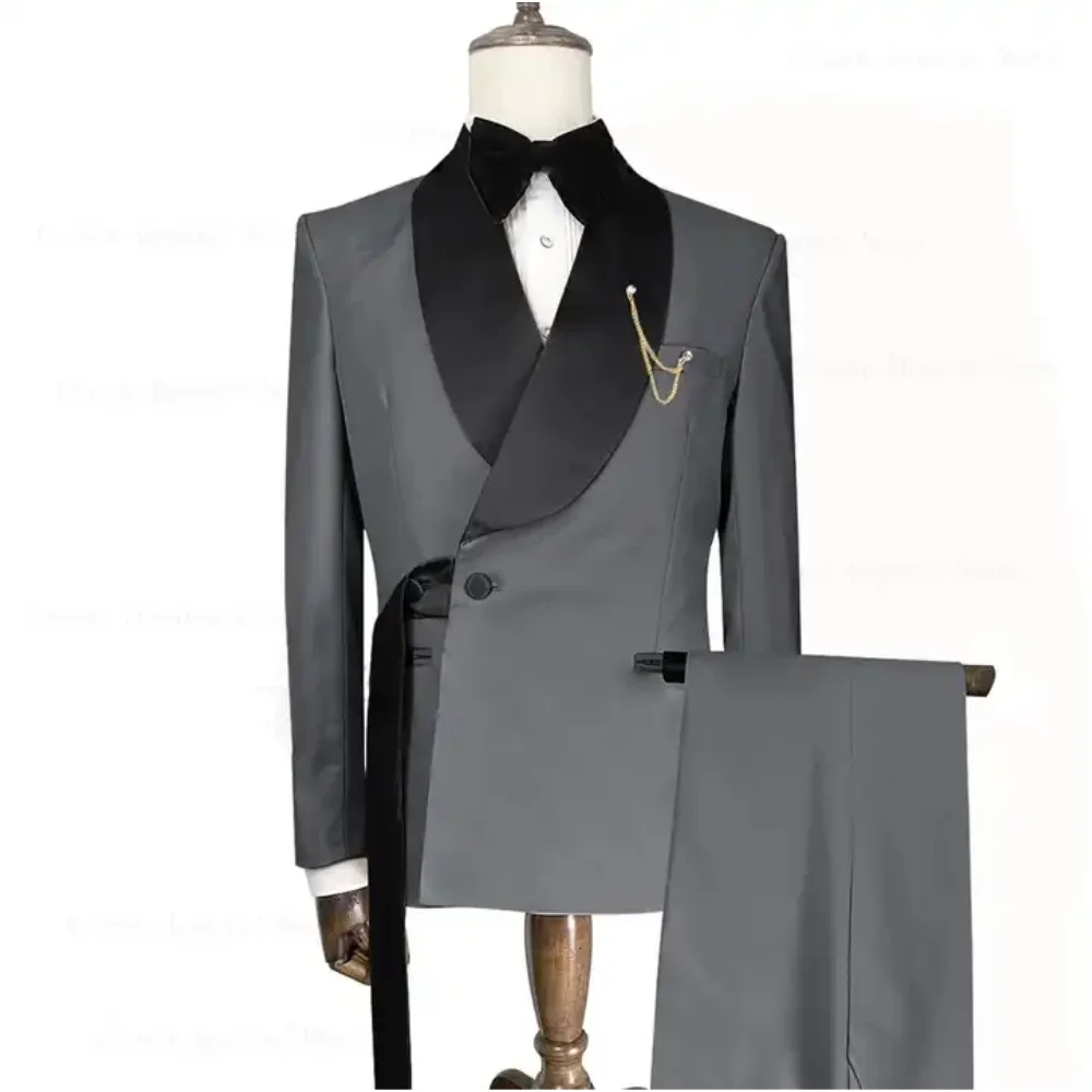 

Gentleman Men Suits Slim Fit 2 Pieces With Belt One Button Tuxedo Wedding Groom Prom Party Dress Tailor Blazer+Pants