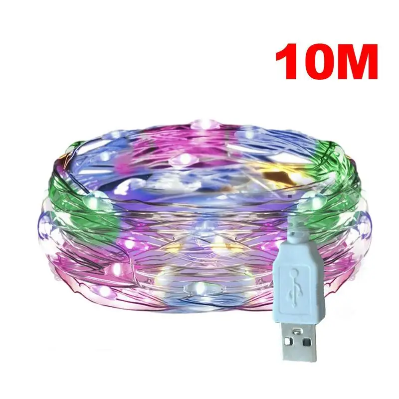 1/2/3/5/10M LED Copper Wire String Lights USB Fairy Lights Garland Lamps for Christmas Festival Wedding Party Outdoor Decoration