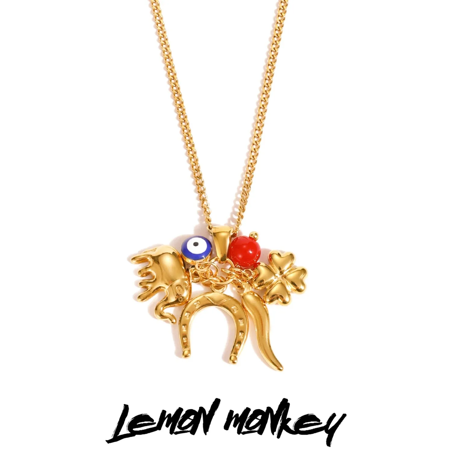

Stainless steel evil eye horseshoe elephant necklace 18k gold fish Fashion Jewelry Gift