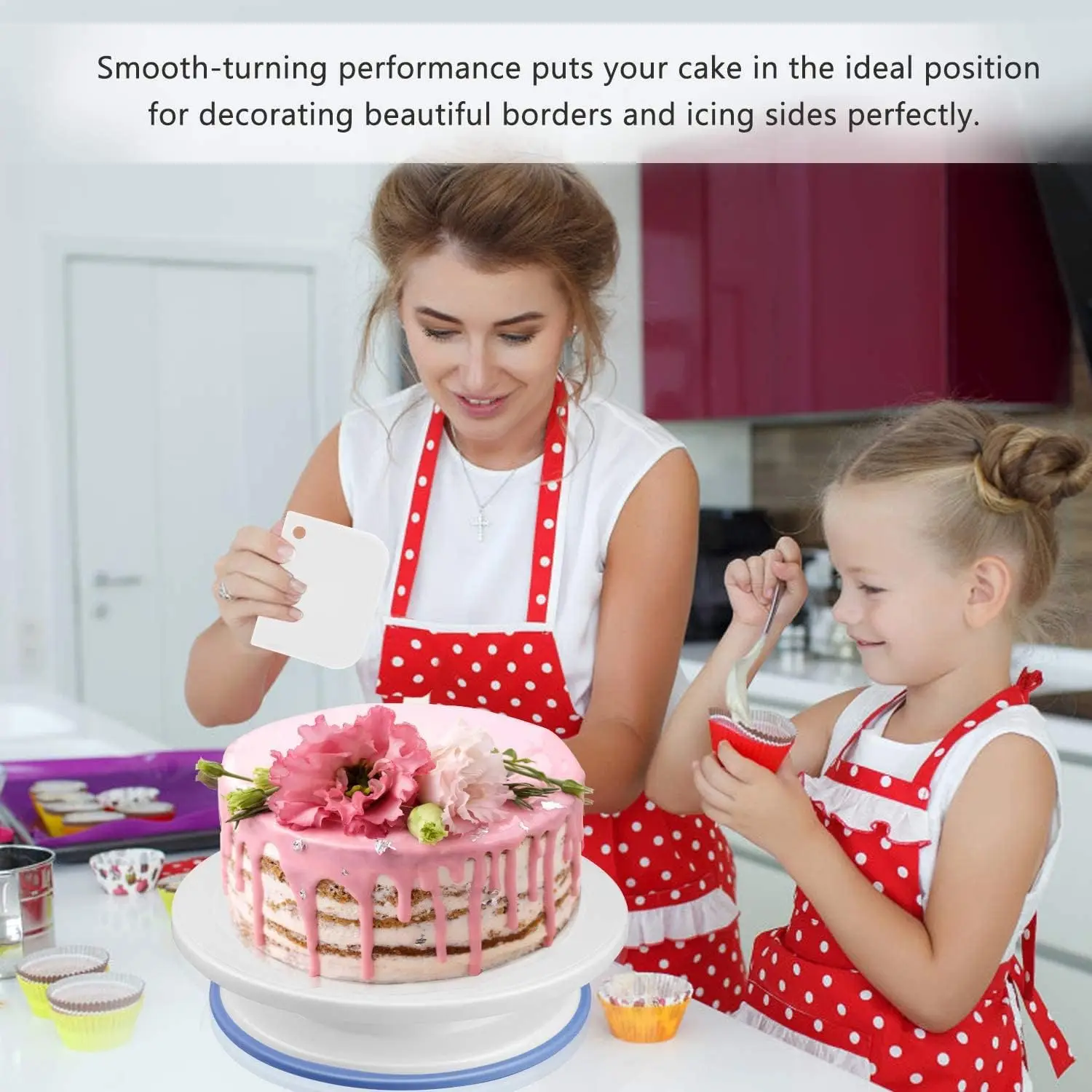 35PCS Cake Plate Rotating Stand Decoration Tool Set 360 Degree Rotation Anti-Slip Sweets Spatula with Scraper for Baking Cakes