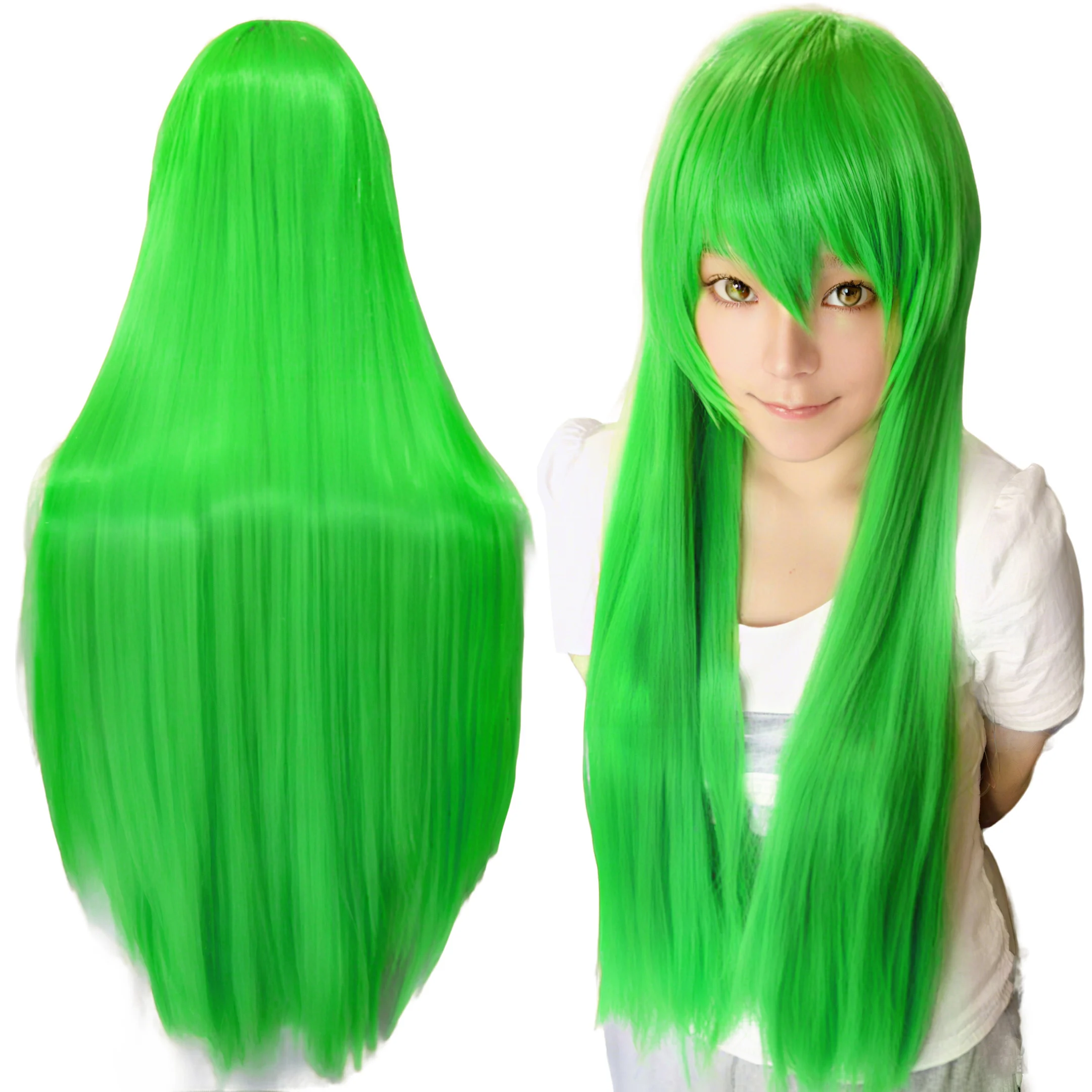

Синтетический парик ярко-зеленого цвета, прямой, длинный, для аниме-косплея, костюма Лум Инвейдера, Хэллоуина, парик Шион Сонозаки с челкой