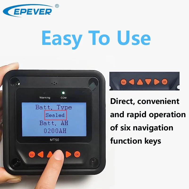 EPEVER MT50 Remote Meter Monitor and Set Data of Tracer-AN/BN TRIRON-N VS LS-B Series Solar Charge Controller LCD Display