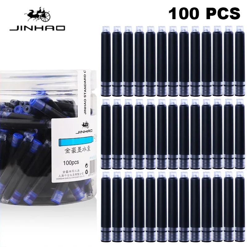 jinhao universal fountain pen tinta sac cartuchos recargas tinta preta e azul escola e material de escritorio papelaria 26 mm 34 mm 100 pcs 01