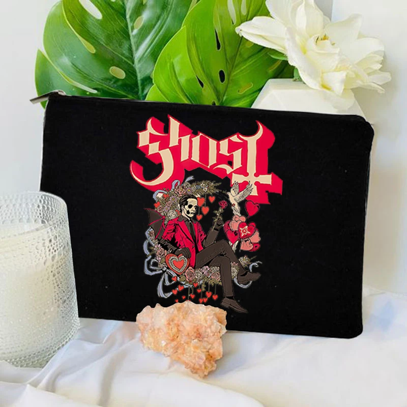 Ghost Human Skeleton Cross Canvas Linen Cosmetic Bag Pouch Makeup Children Travel Bag Organizers for Makeup Girl Boy Pencil Box