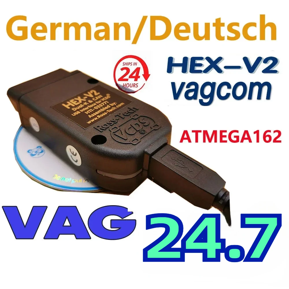 2024 Latest VAGCOM VCDS Hex V2 VAGCOM 24.7 General OBDII Diagnostic Interface ATMEGA162+16V8+FT232RL VAG COM 24.7 hex V2