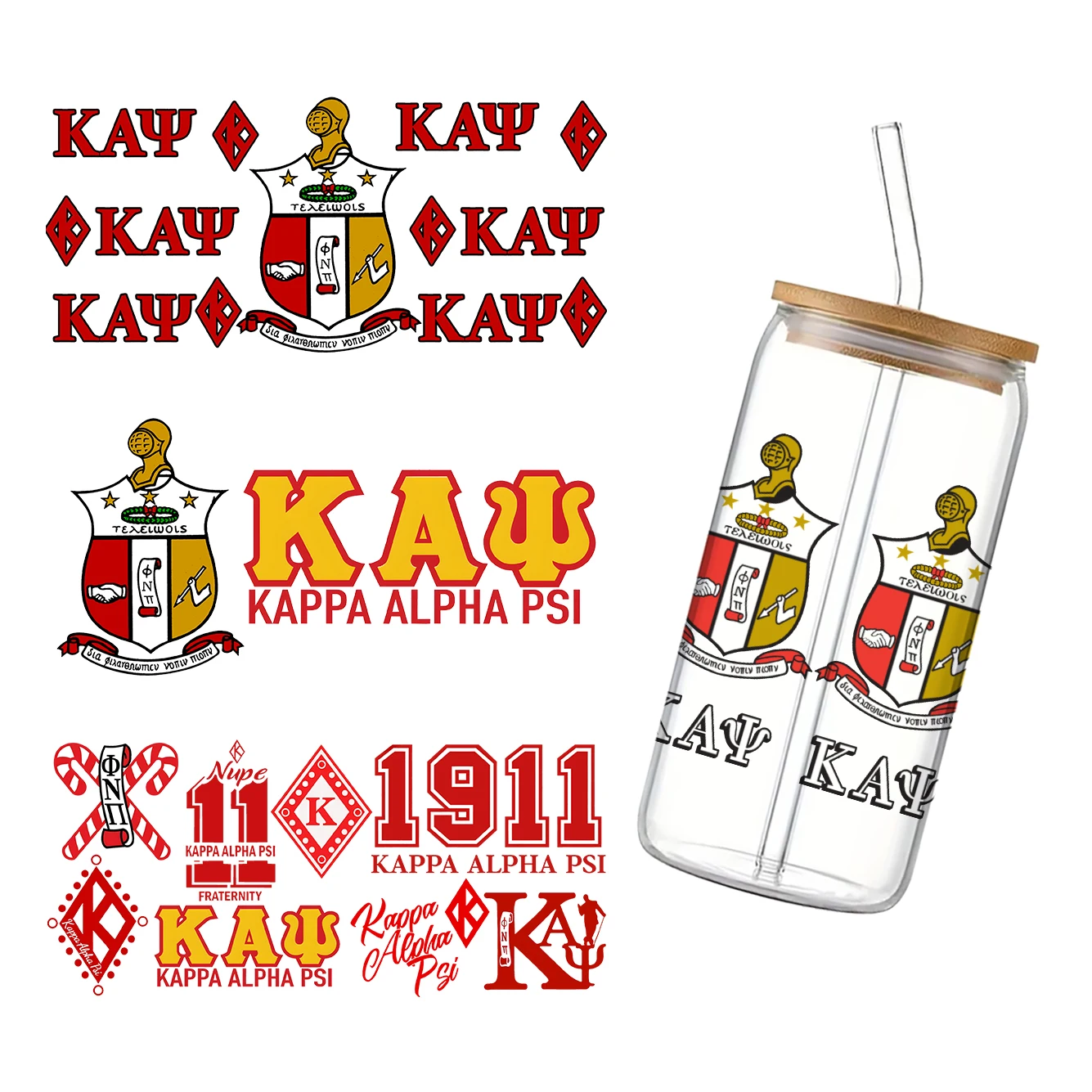 11x24cm Sorority Kappa Alpha Psi Fraternity For Libbey 16oz Can Glass 3D Waterproof UV DTF Coffee Can Wrap Libbey Glass Wrap