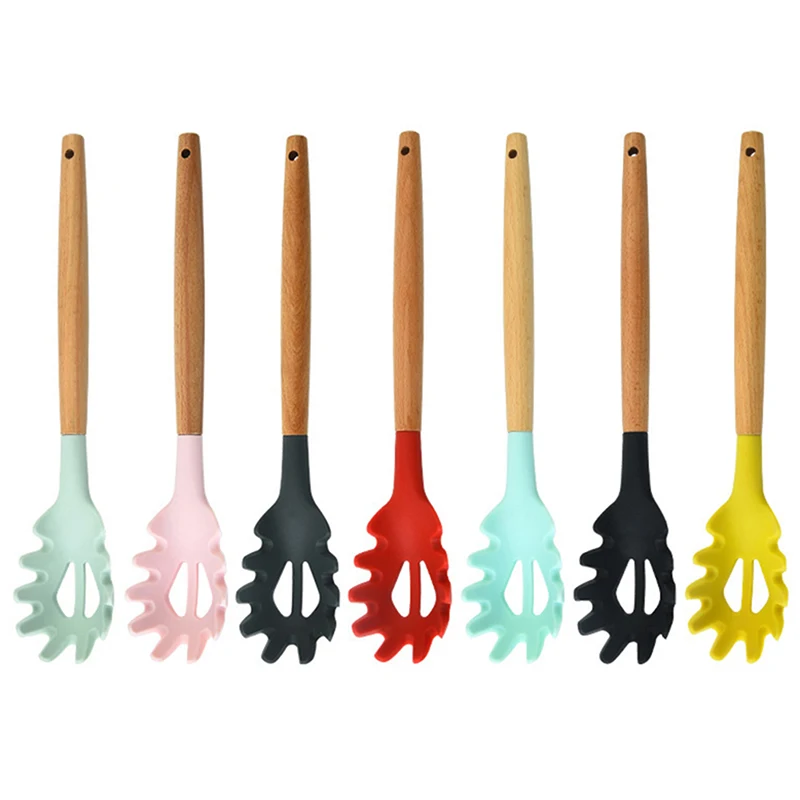 Silicone Noodle Scoop Spaghetti Grab Spoon Pasta Fork Noodle Serving Strainer Noodle Slot Kitchen Claw Spoon Spoon Steel