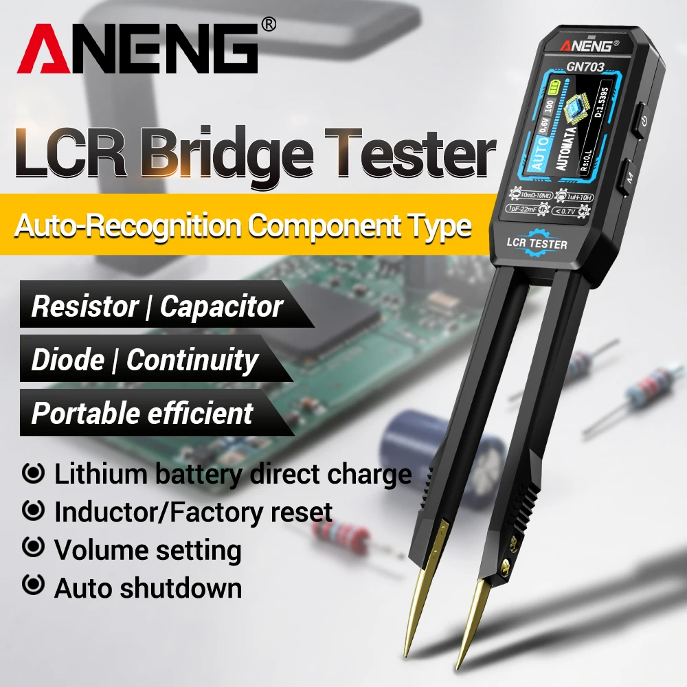 ANENG GN703 Smart Tweezers LCR Meter Digital SMD ESR Tester Measure Capacitance Resistance Inductance Portable LCR Bridge