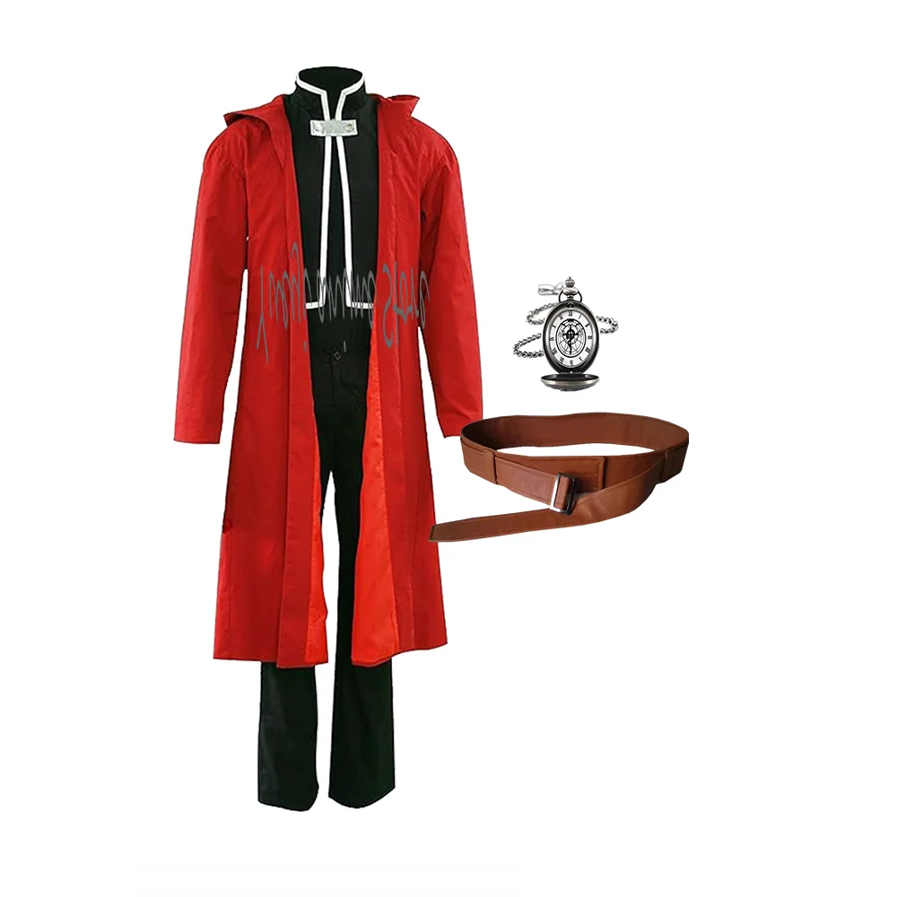 

customized--Cosplay Edward Elric Costume Red Long Cloak With Black Pants Uniform suit
