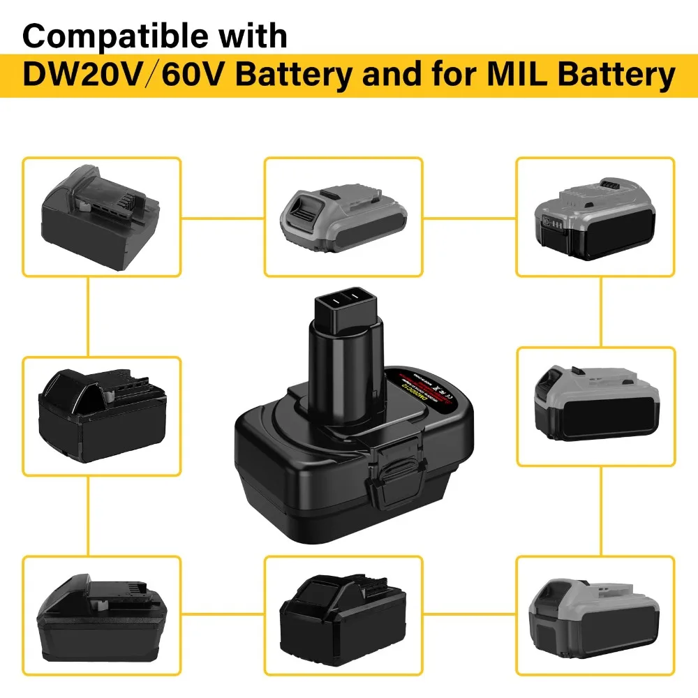 DM20DC12 Battery Adapter for DL 20V for Milwaukee 18V Batteries Converting To for DL 12V/14.4V Ni-CD Ni-MH Battery Tools