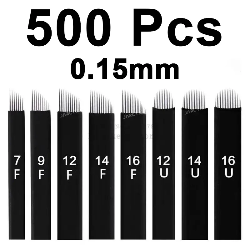 

500pcs Microblading 0.15mm Tebori Blades Needles Tattoo needles Permanent Makeup Needle 7 9 12 14 17 21 Manual Eyebrow Blades