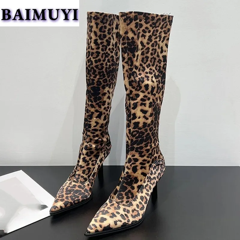 

Pointed Toe High Heels Sexy Leopard High Boots Goth Shoes Women 2025 Trend Luxury Party Pumps Stilettos Winter Suede Botas Mujer