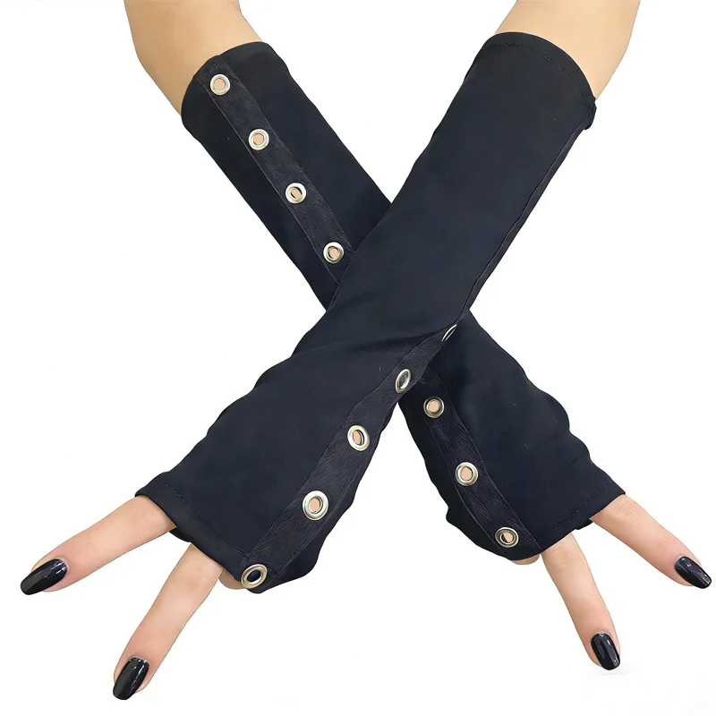 Outdoor Cycling Fingerless Gloves Black Half Finger Arm Sleeves Gothic Dark Style for Women