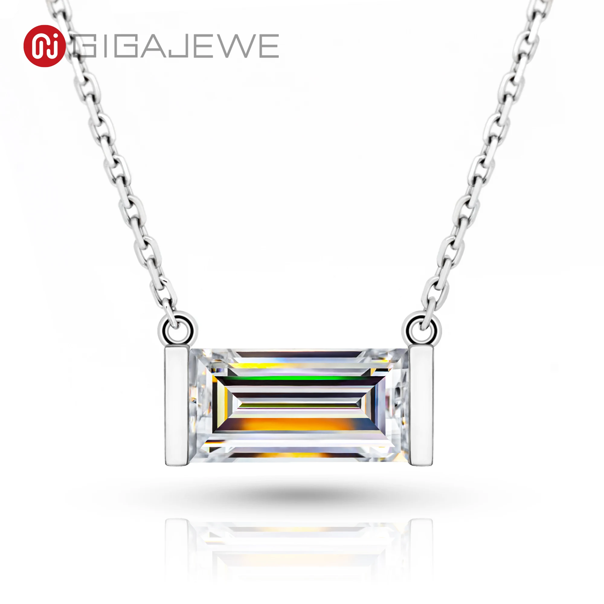 

GIGAJEWE Moissanite 1.5ct 5X10mm Baguette Cut White D Color 18K Gold Pendant Necklace Jewelry Novelty Fashion Girl Women Gift