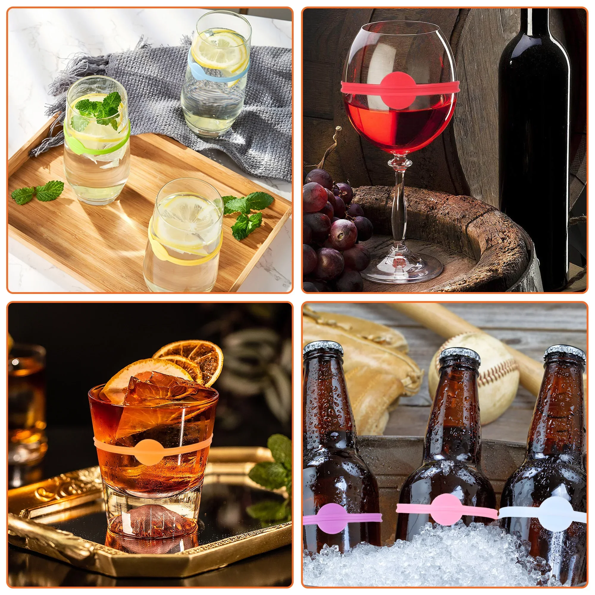 24pcs Wine Labels Glasses Drinking Marker Set Food Grade Silicone Mark Silicone Glass Markers for Bar Parties Silicone Rings view 5
