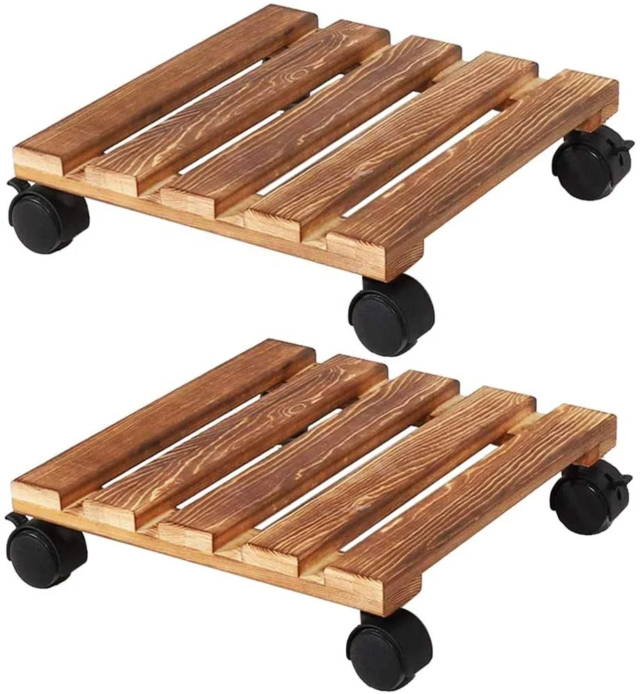 Factory Wholesale Price Flower Plant Caddy Square Wooden Plant Stand with Wheel Indoor Outdoor Garden on Roller Patio/Flower Pot