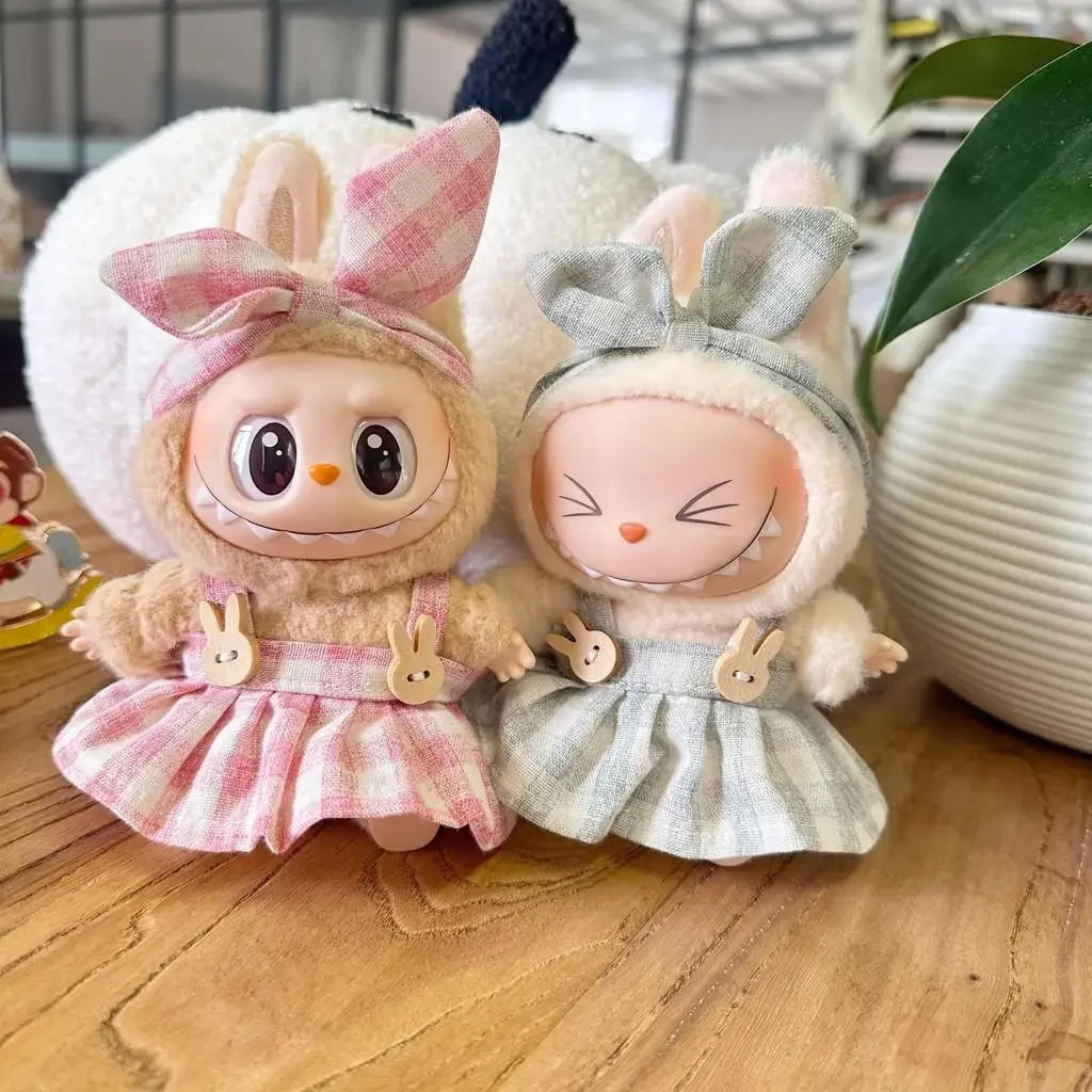 

Мини-плюшевая кукольная одежда, аксессуары для Labubu Idol V1 V2, сидячая вечеринка, конфетная клетчатая юбка, комплект с повязкой на голову, одежда в подарок