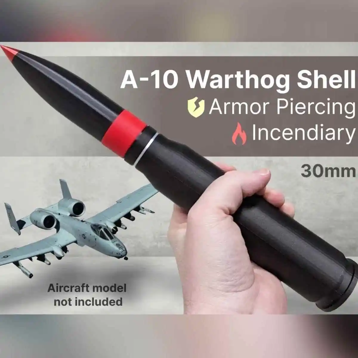 

30mm armor-piercing incendiary model 1:1 - Warthog attack aircraft missile model simulation military fans assembly 3D printing