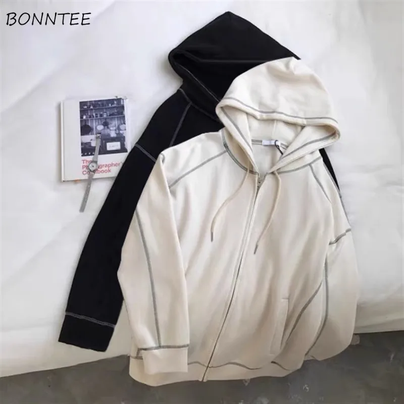 

Hooded Jackets Women Simple Autumn Warm All-match Students Vintage Seductive Delicate Tender Sweet Korean Style Basics Casual