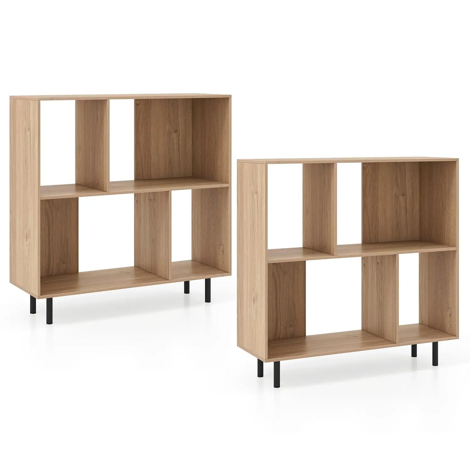 4 Cube Storage Organizer 2 Tier Bookcase Metal Legs Open Compartments Wooden Shelf Modern Cubby Living Room, Customized