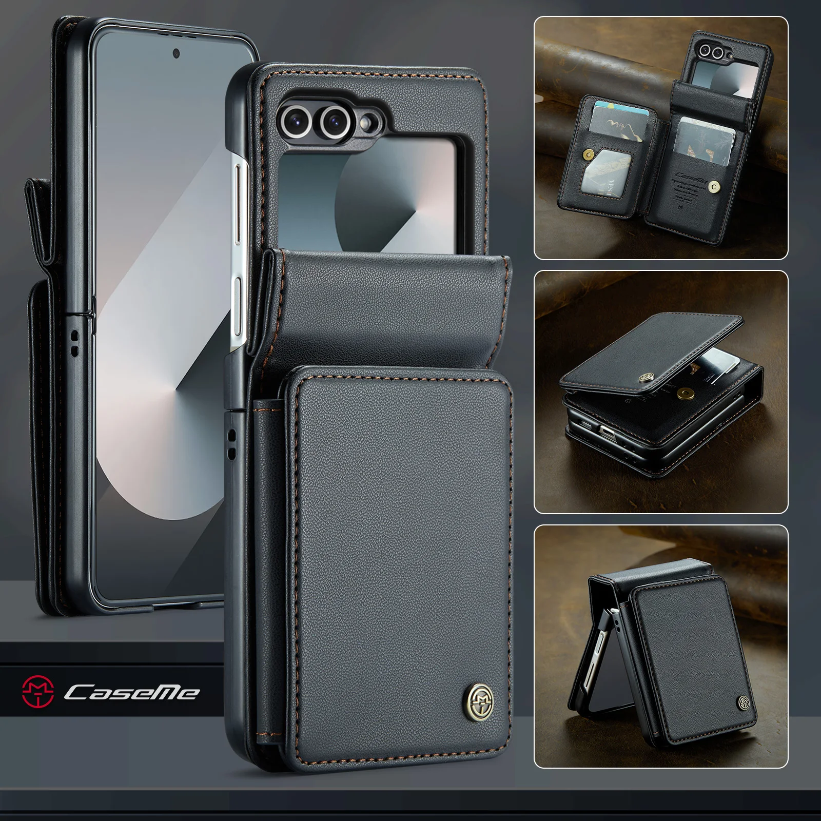 

CaseMe-C22 Wallet Case For Samsung Galaxy Z Flip6 /Z Flip7 FE ,Luxury Magnetic PU Leather Flip Card Cover Protective Skins Shell
