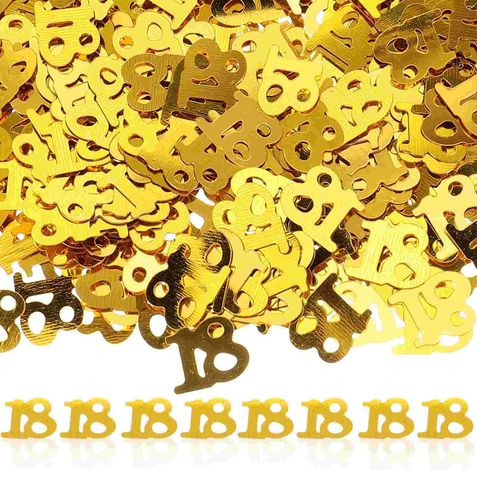 600PC Monochrome Digital Birthday Confetti Party Happy Throwing Sequins Age 18 for Festival Party Decoration (Golden)