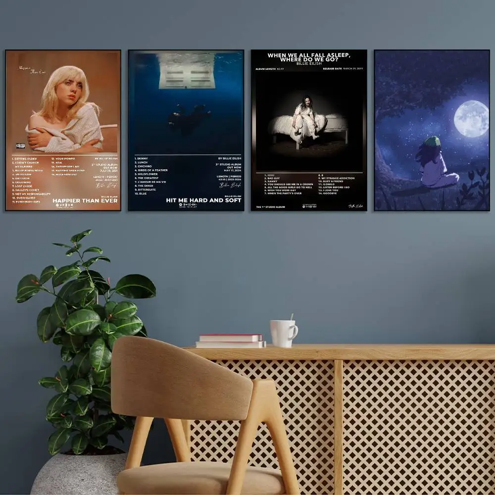 

Singer B-Billie E-EilishS Poster Gallery Prints Self Adhesive Home Decor Decoration Wall Decals Living Room Sticker