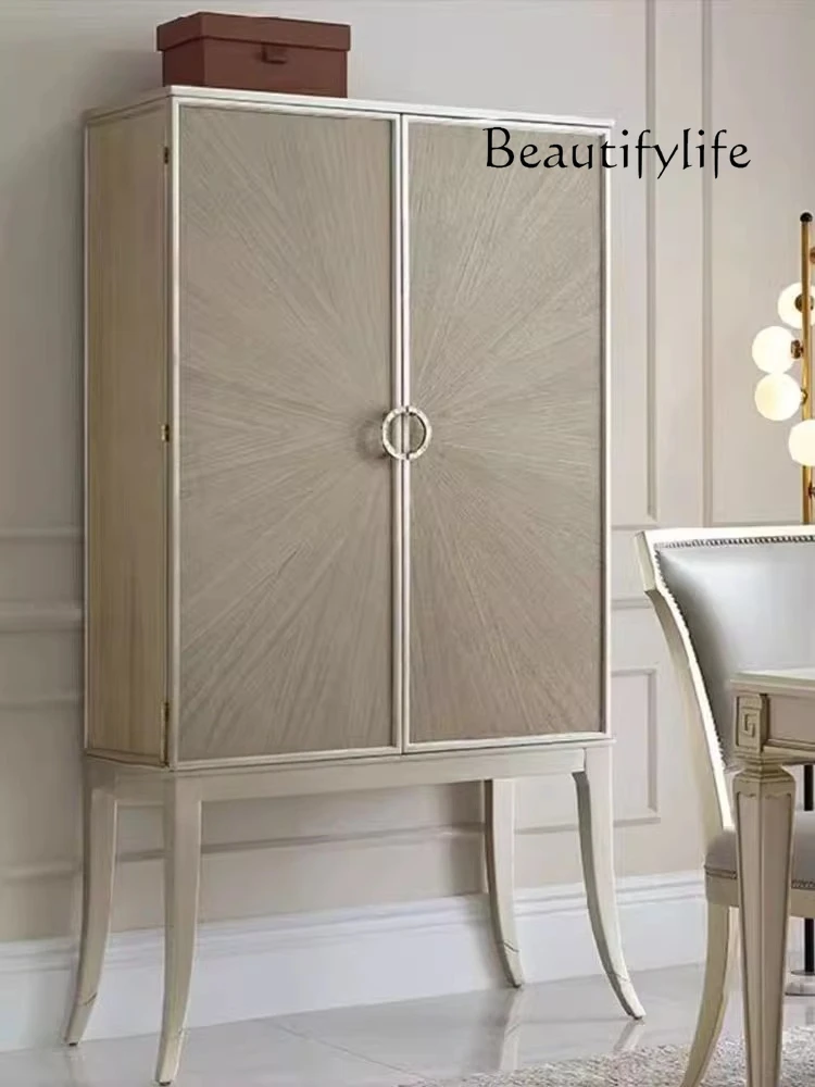 

American rural solid wood wine cabinet against the wall retro double door decoration French light luxury living room storage