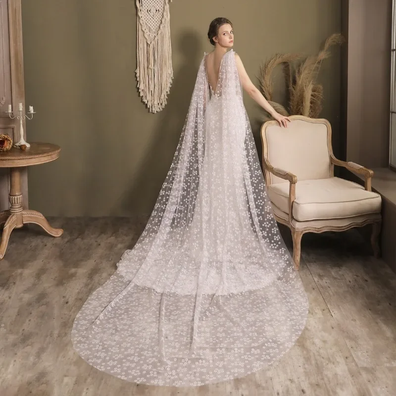 Europe and The United States Long Train Printed Shoulder Bridal Wedding Veils